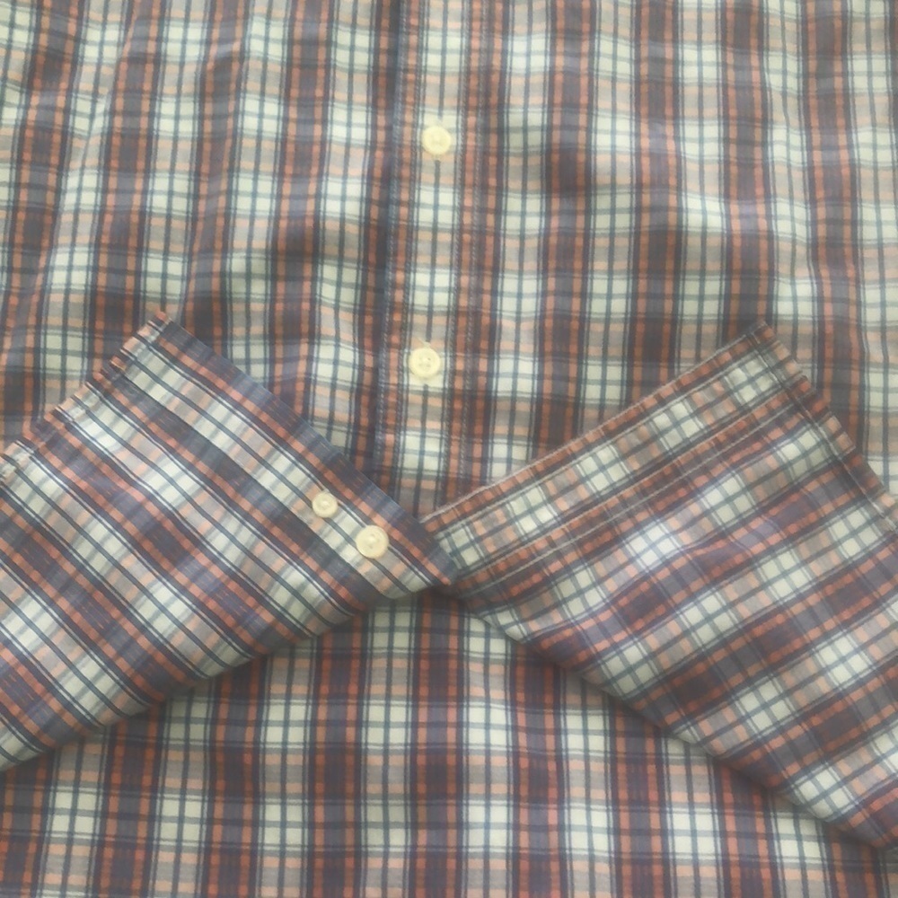 Chaps easy care short sleeve button down shirt atriped orange blue and white - Picture 7 of 8